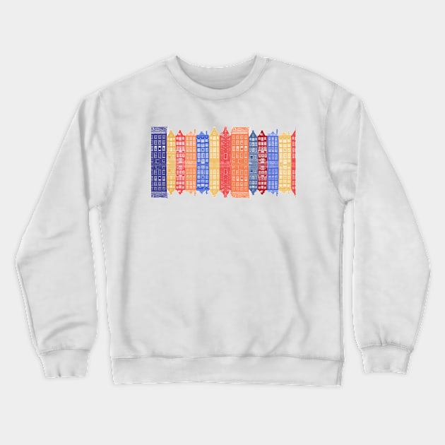 Amsterdam Canal Houses in bright primary colors - photo of houses and their reflections in red, orange, blue, and yellow Crewneck Sweatshirt by AtlasMirabilis